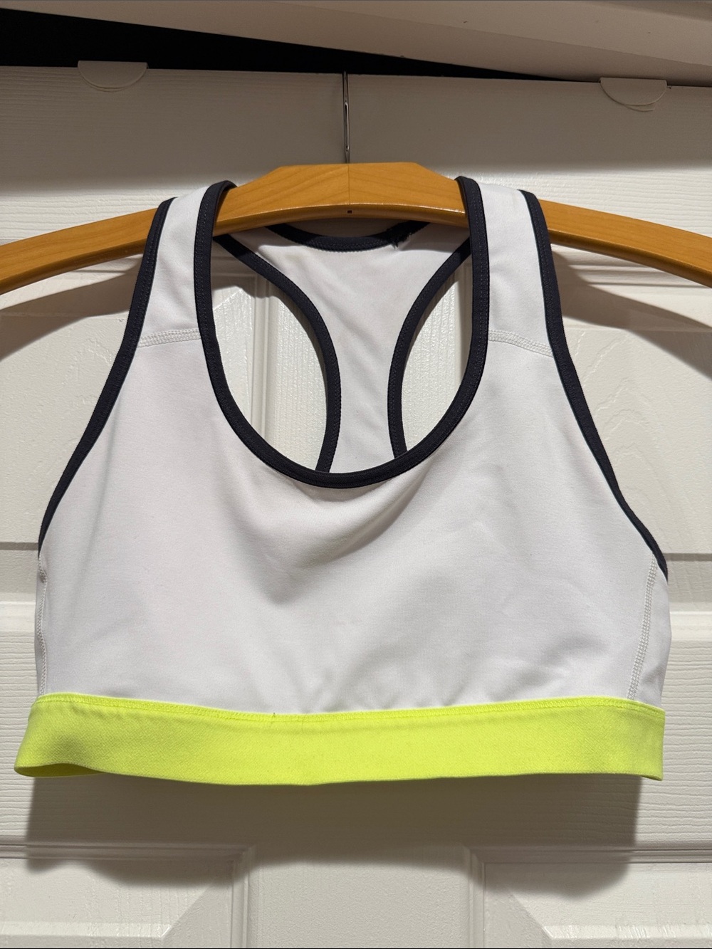 Champion-Women’s White & Neon Yellow Racerback Crop active bra